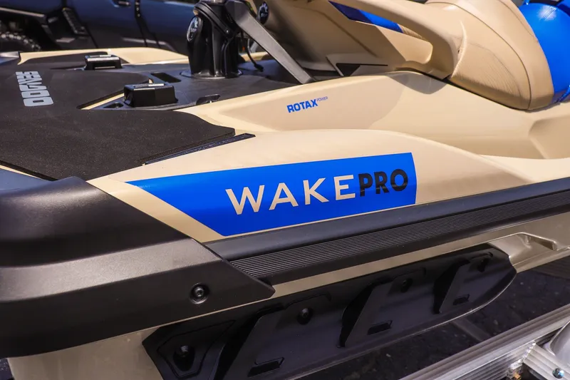 Slide: The Image of 2026 Sea-Doo Wake Pro 230 jet ski, featuring Rotax engine and sleek design. - 16