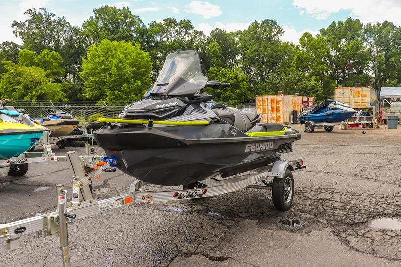 The Image of 2026 Sea-Doo Explorer Pro 230 on trailer in outdoor setting. - 1