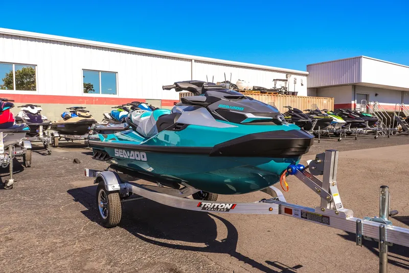 The Image of 2026 Sea-Doo GTX Limited 325 on trailer, parked outdoors at dealership. - 1