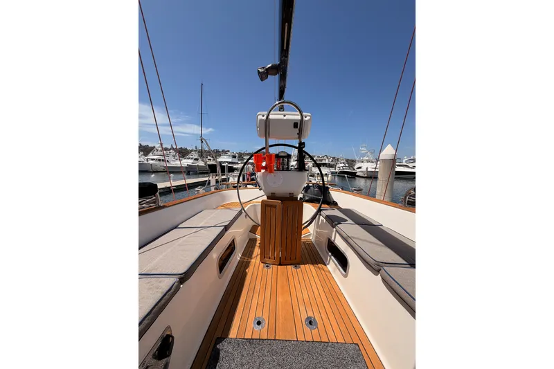 Slide: The Image of Cockpit view of 2003 Farr 50 Pilot House yacht docked at marina. - 124