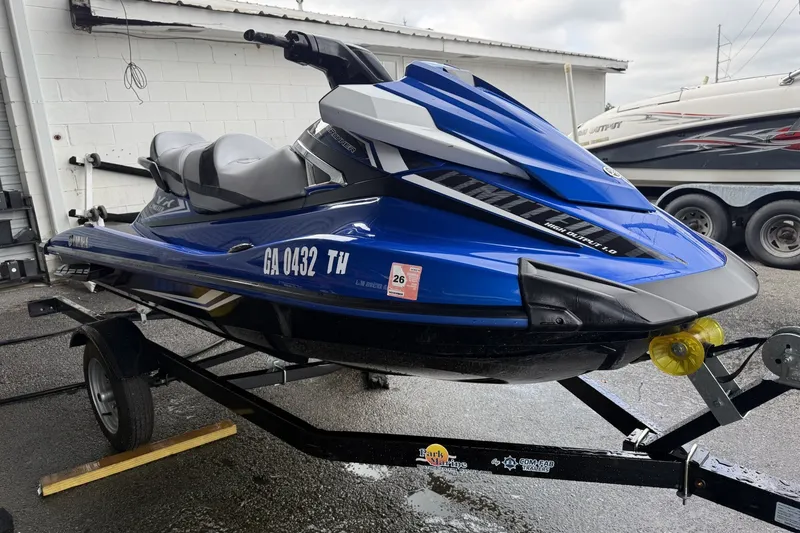 Slide: The Image of 2017 Yamaha WaveRunner VX Limited HO on trailer, blue and black design. - 7