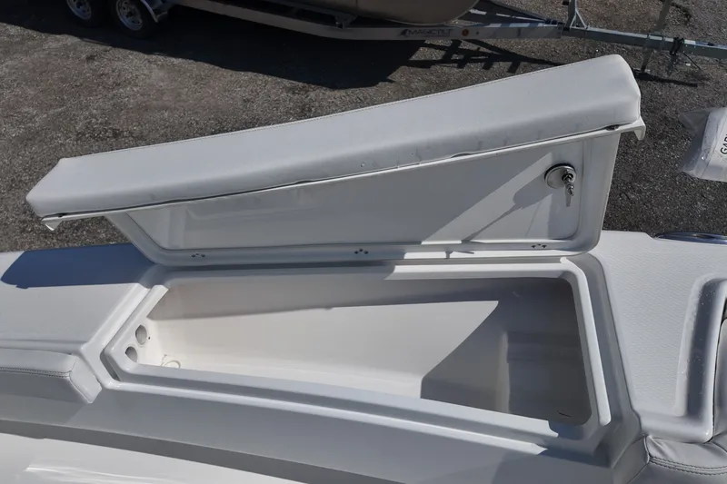 Slide: The Image of Open storage compartment on 2027 Blazer Bay Makaira 2800 boat, showcasing interior space. - 21
