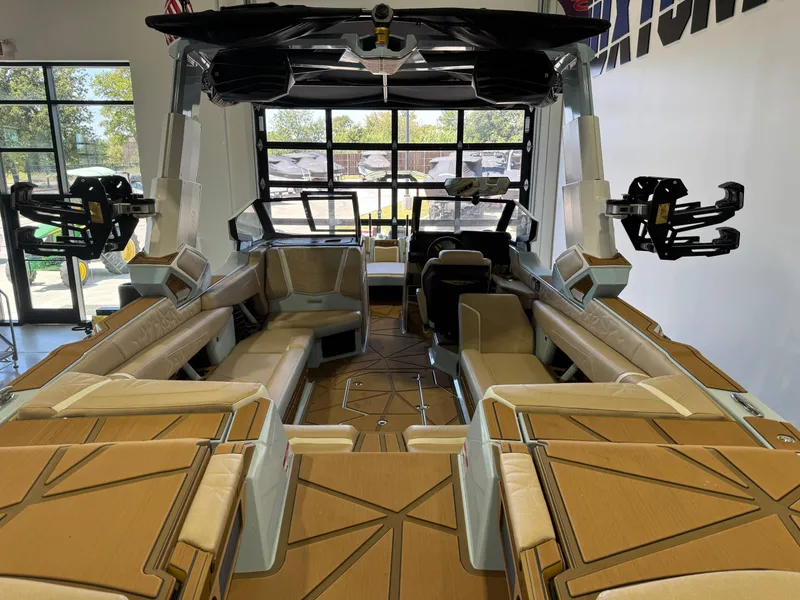 Slide: The Image of The image shows the interior of a 2026 Super Air Nautique G25 Paragon with luxurious seating. - 10