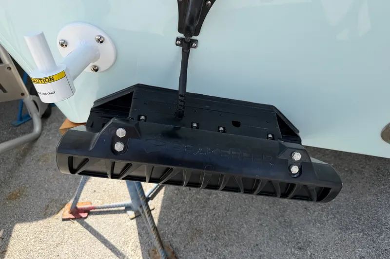 Slide: The Image of Close-up of Sea Pro 245FLXR Sandbar 2026 boat component on a stand. - 39