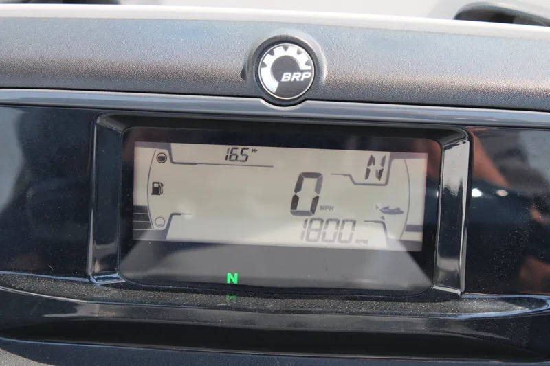 Slide: The Image of Dashboard display of 2023 Sea-Doo Switch Sport Compact showing 0 MPH and 1800 RPM. - 21