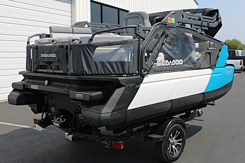 Slide: The Image of 2023 Sea-Doo Switch Sport Compact on trailer, showcasing sleek design and modern features. - 15