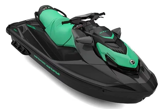 The Image of Manufacturer Provided Image: 2026 Sea-Doo GTI SE 130 jet ski, black and green design, side view. - 1