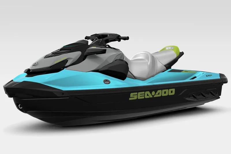 Slide: The Image of 2026 Sea-Doo GTI SE 170 jet ski in blue and gray, side view. - 5