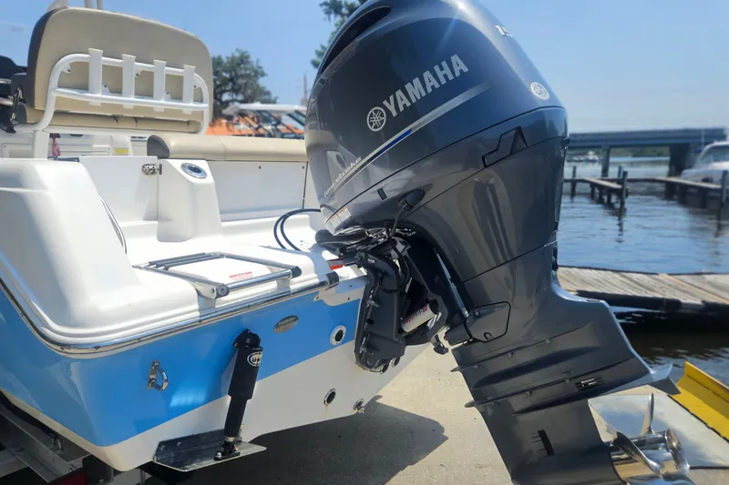 Slide: The Image of 2019 Tidewater 210 LXF boat with Yamaha outboard motor at dockside. - 8