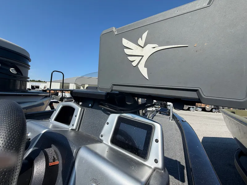 Slide: The Image of Close-up of a Tracker Pro Team 190 boat with electronics and controls. - 18