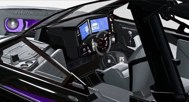 Slide: The Image of The image shows the cockpit of a 2027 Centurion Ri230 boat with modern instruments. - 11