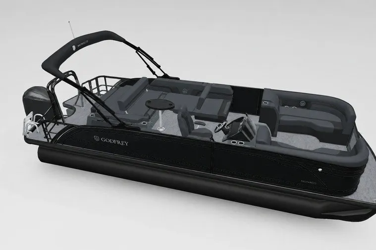 The Image of 2027 Godfrey Monaco 235 SFL pontoon boat, sleek black design, spacious seating, modern features. - 11