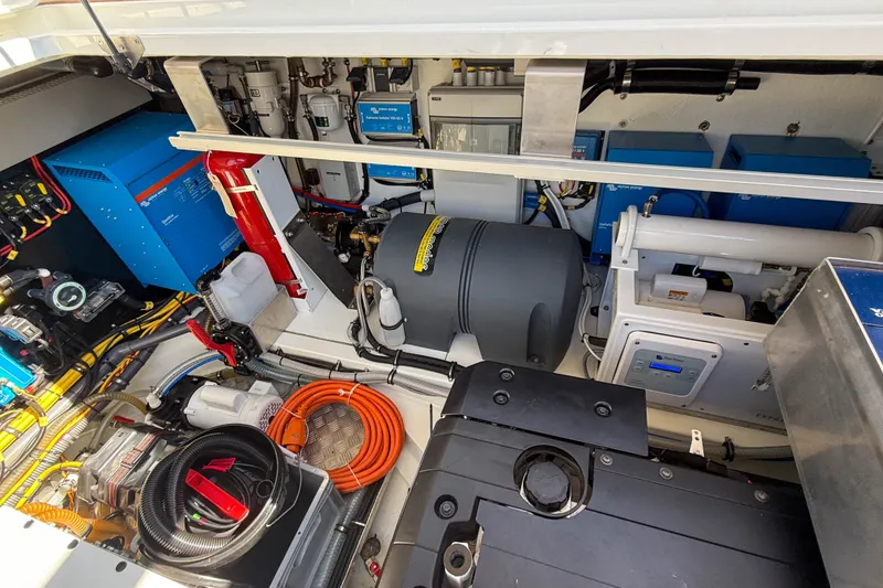 Slide: The Image of Engine room of a 2026 Targa 41 boat, showcasing advanced mechanical systems and equipment. - 63