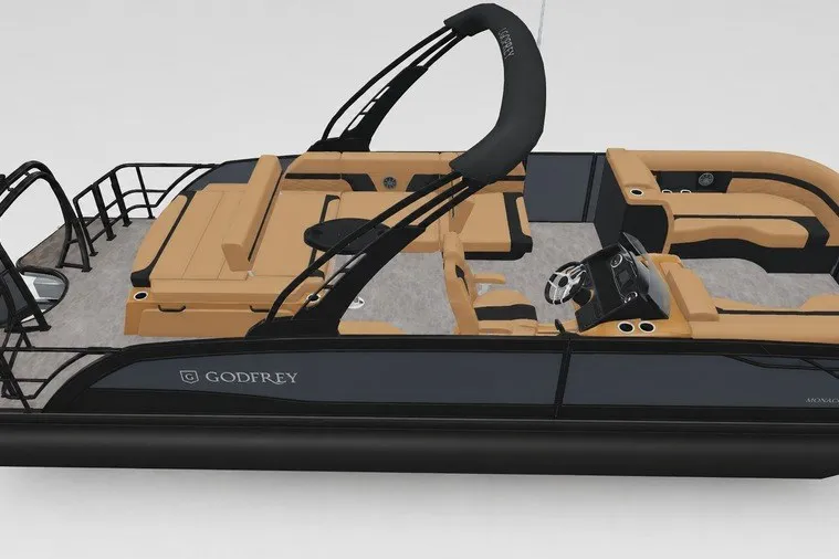 Slide: The Image of 2027 Godfrey Monaco 255 SFL pontoon boat with sleek design and luxurious seating. - 17