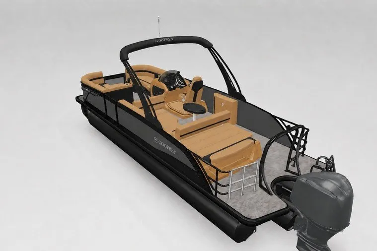 Slide: The Image of 2027 Godfrey Monaco 255 SFL pontoon boat with sleek design and luxurious seating. - 20