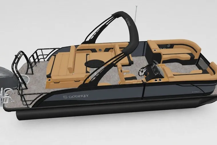 Slide: The Image of 2027 Godfrey Monaco 255 SFL pontoon boat with sleek design and luxurious seating. - 18