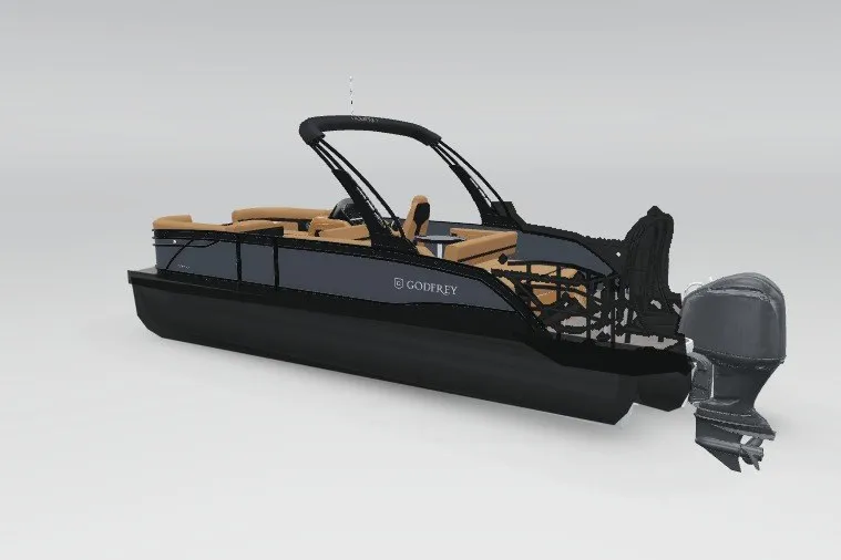 Slide: The Image of 2027 Godfrey Monaco 255 SFL pontoon boat with sleek design and modern features. - 14