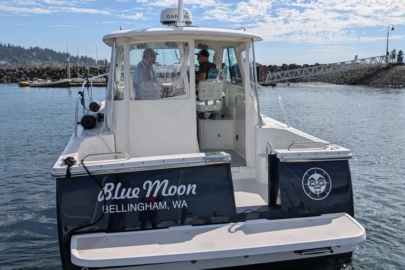 Slide: The Image of 2008 Back Cove 29 boat named "Blue Moon" docked in Bellingham, WA. - 6