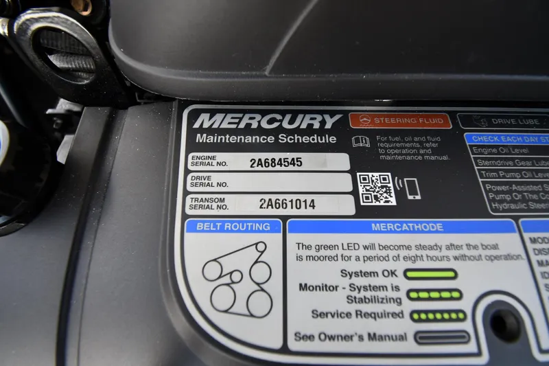Slide: The Image of 2021 Monterey 278 Super Sport Mercury engine maintenance schedule and serial numbers. - 49