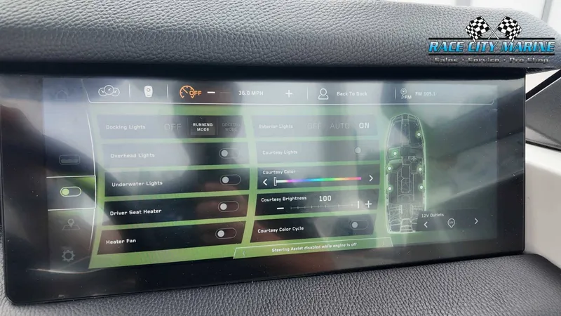 Slide: The Image of The image shows a modern boat dashboard with a digital display for controlling various functions. - 46