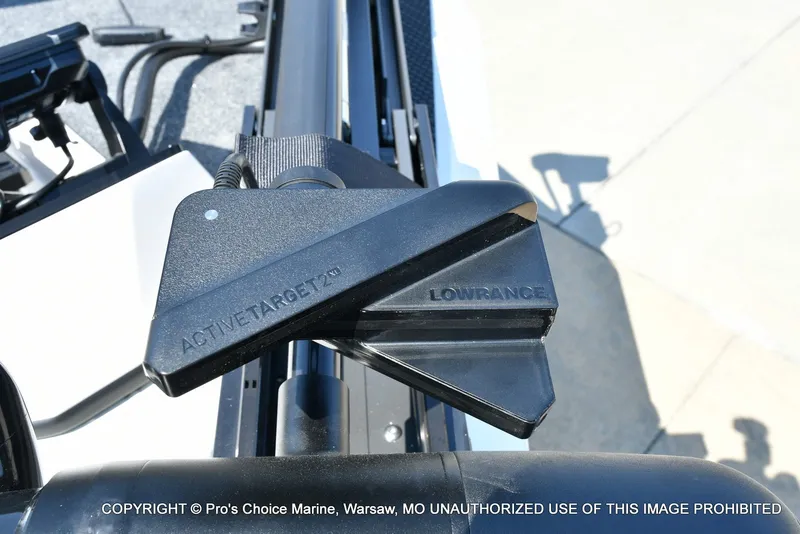 Slide: The Image of Close-up of a Lowrance ActiveTarget sensor on a Ranger boat. - 10