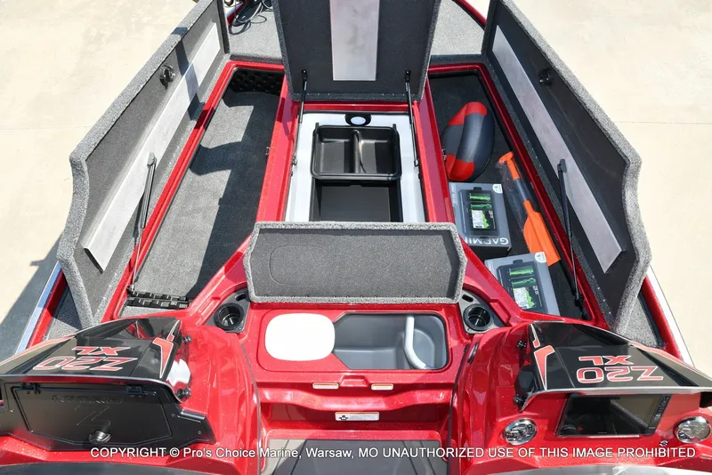 Slide: The Image of The image shows the deck of a Nitro Z20 XL Pro boat with storage compartments and batteries. - 42