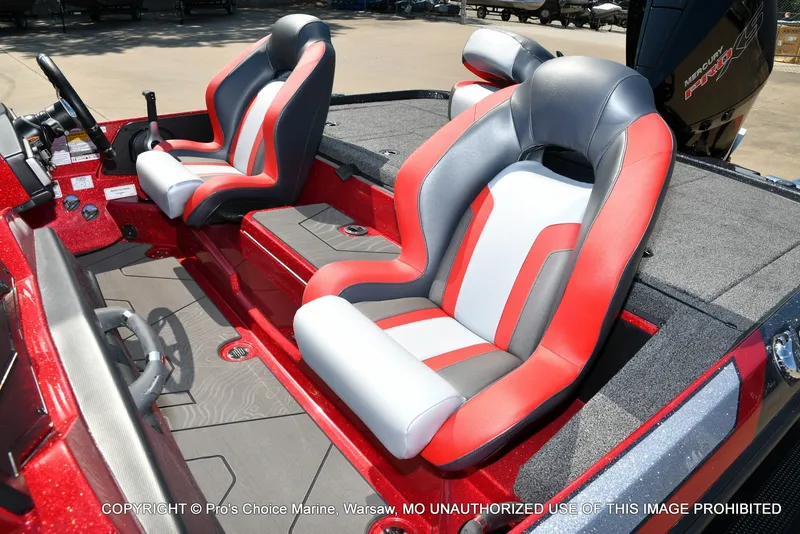 Slide: The Image of The image shows the seats of a 2027 Nitro Z20 XL Pro boat with red and gray accents. - 15