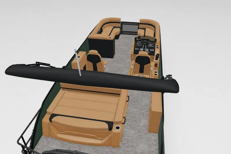 Slide: The Image of 2027 Godfrey Monaco 235 SFLC pontoon boat with tan seating and black canopy. - 19