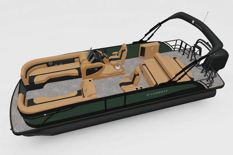 The Image of 2027 Godfrey Monaco 235 SFLC pontoon boat with tan seating and sleek design. - 11