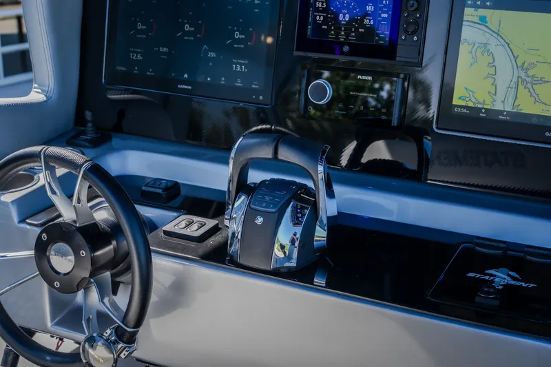 Slide: The Image of Cockpit of 2022 Statement 350 Open boat with advanced navigation and control systems. - 28