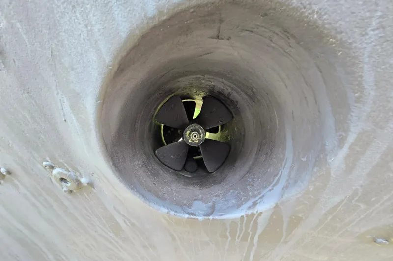 Slide: The Image of Bow thruster of a 1980 Hatteras 70 Motor Yacht, close-up view. - 31