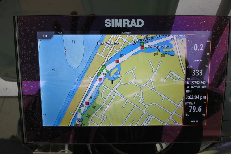 Slide: The Image of Simrad navigation display on 2020 Robalo R247 Dual Console, showing Clearwater Harbor map. - 31