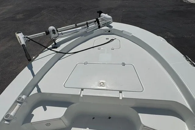 Slide: The Image of 2005 Polar 2100 Center Console boat deck with trolling motor. - 14