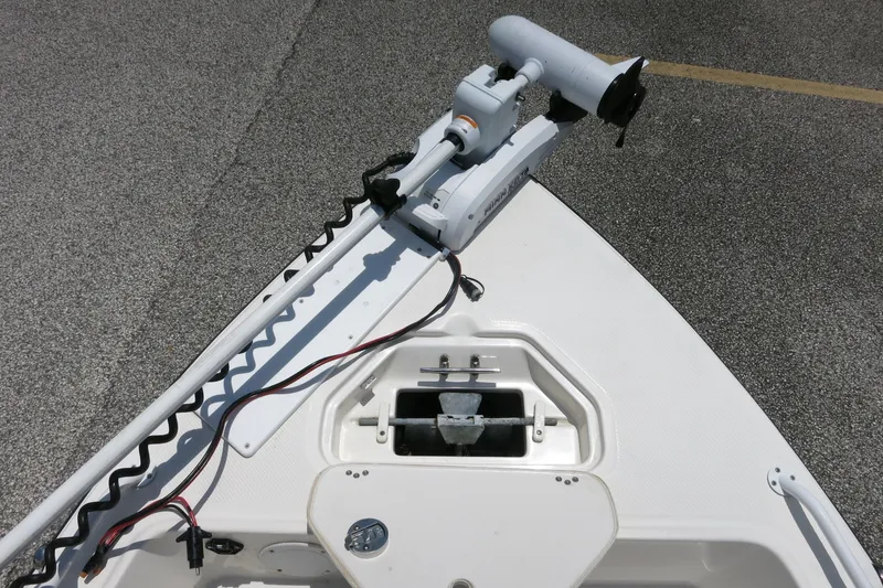 Slide: The Image of 2016 Key West 1720 Center Console boat with trolling motor on deck. - 29