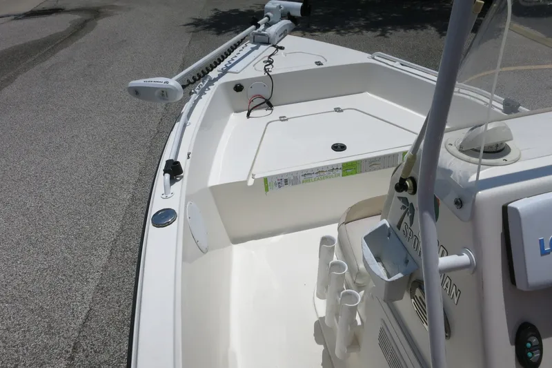Slide: The Image of 2016 Key West 1720 Center Console boat with trolling motor and rod holders. - 27