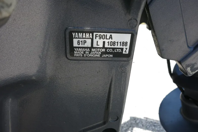 Slide: The Image of Yamaha F90LA engine label on 2016 Key West 1720 Center Console boat. - 17