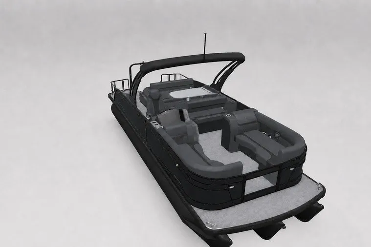 Slide: The Image of 2027 Godfrey Monaco 255 MTF pontoon boat with sleek black design and spacious seating. - 13