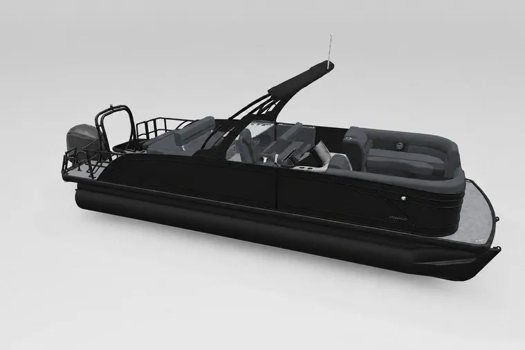 The Image of 2027 Godfrey Monaco 255 MTF pontoon boat, sleek black design, modern seating arrangement. - 11