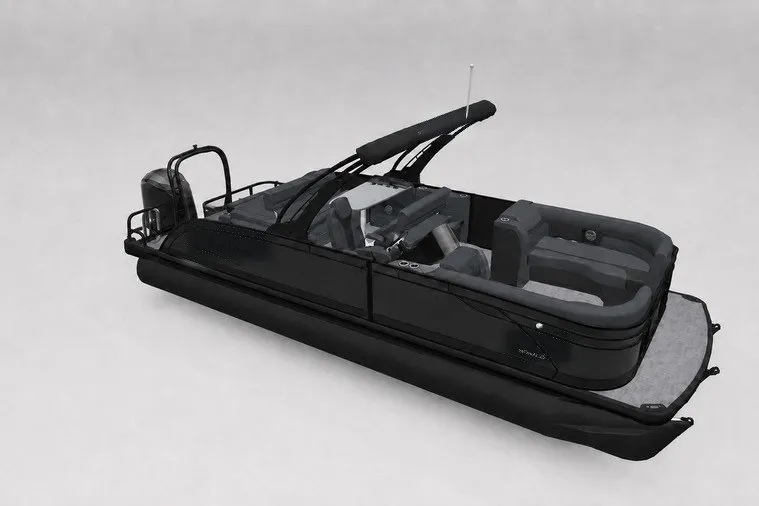 Slide: The Image of 2027 Godfrey Monaco 255 MTF pontoon boat with sleek black design and modern seating. - 12