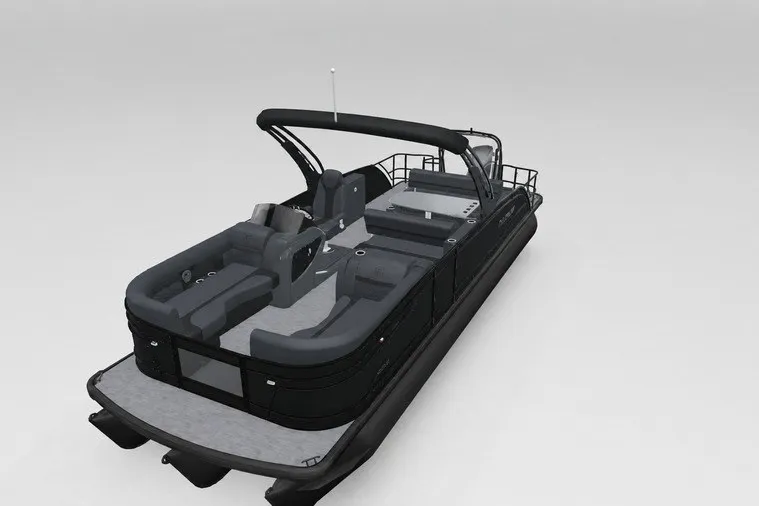 Slide: The Image of 2027 Godfrey Monaco 255 MTF pontoon boat with sleek black design and spacious seating. - 19