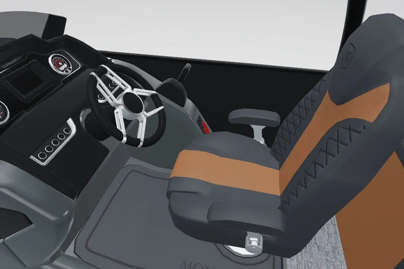 Slide: The Image of 2027 Godfrey Monaco 255 SDC helm with modern steering wheel and luxurious seating. - 18