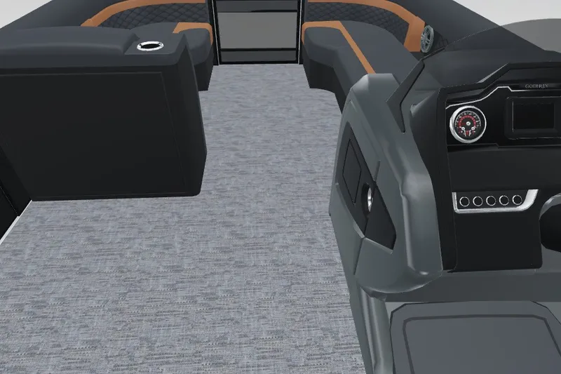 Slide: The Image of Interior view of 2027 Godfrey Monaco 255 SDC boat, featuring modern dashboard and seating. - 17