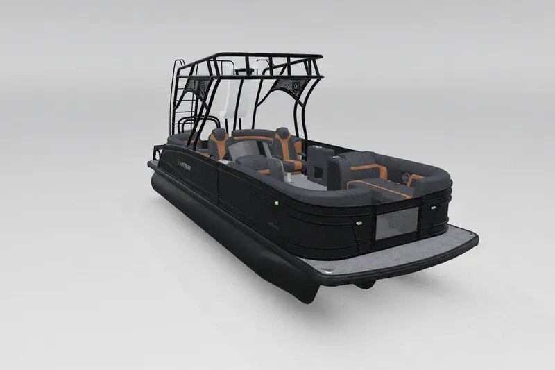 The Image of 2027 Godfrey Monaco 255 SDC pontoon boat with sleek black design and modern seating. - 11