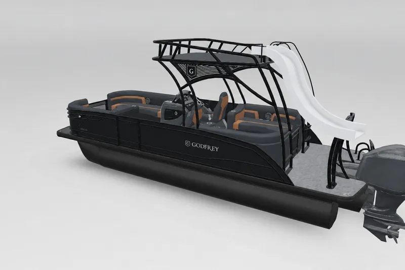 Slide: The Image of 2027 Godfrey Monaco 255 SDC pontoon boat with slide, sleek design, and modern features. - 15