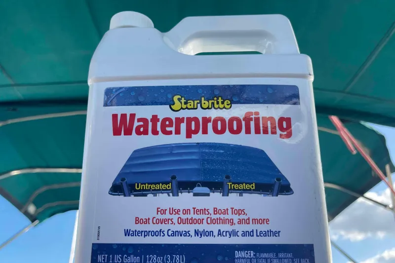 Slide: The Image of Starbrite waterproofing product applied annually to bimini sunbrella canvas tops. - 103
