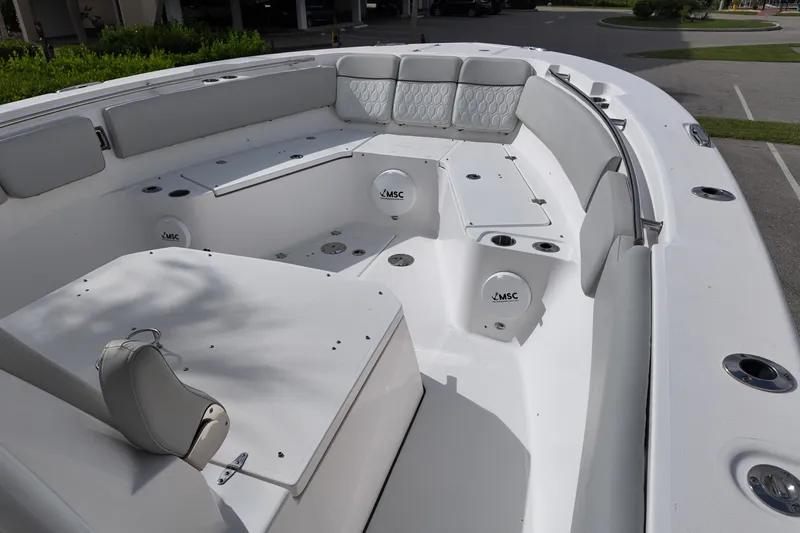 Slide: The Image of 2023 Sea Fox 328 Commander boat interior with spacious seating and modern design. - 14