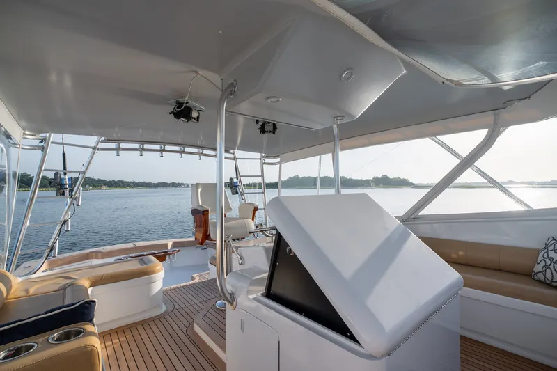 Slide: The Image of Luxurious 2001 Custom Carolina East Bay yacht interior with scenic water view. - 22