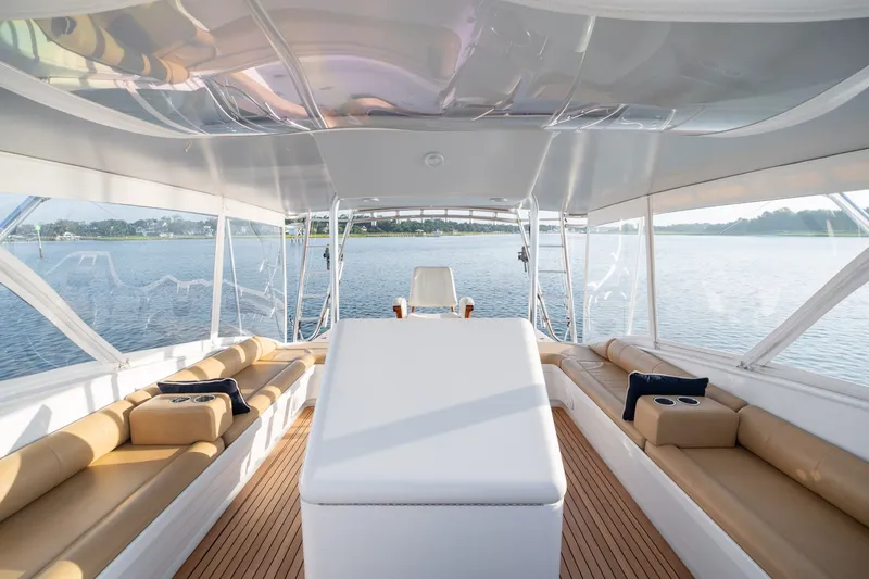 Slide: The Image of Luxurious 2001 Custom Carolina East Bay yacht interior with scenic water view. - 23