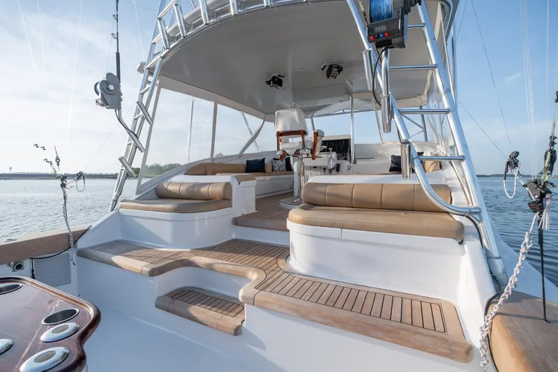 Slide: The Image of Luxurious 2001 Custom Carolina East Bay yacht interior with plush seating and elegant design. - 31