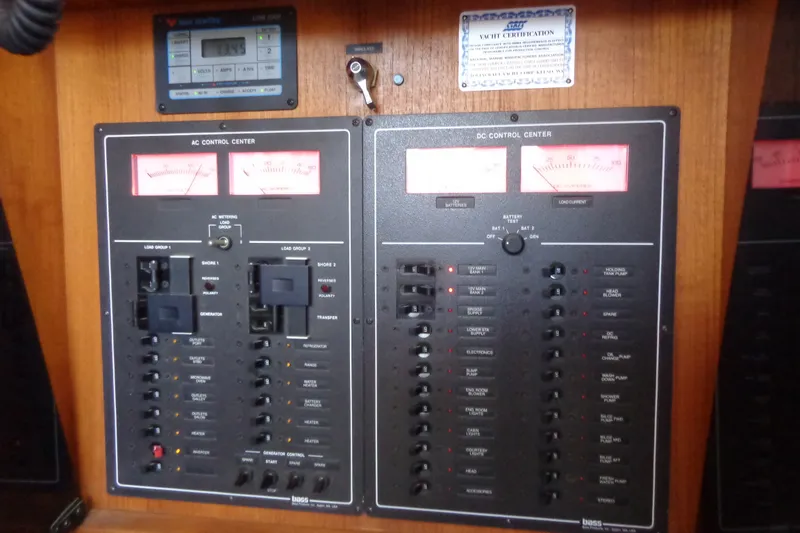Slide: The Image of Electrical control panel on a 1989 Tollycraft 34 Sport Sedan yacht. - 18
